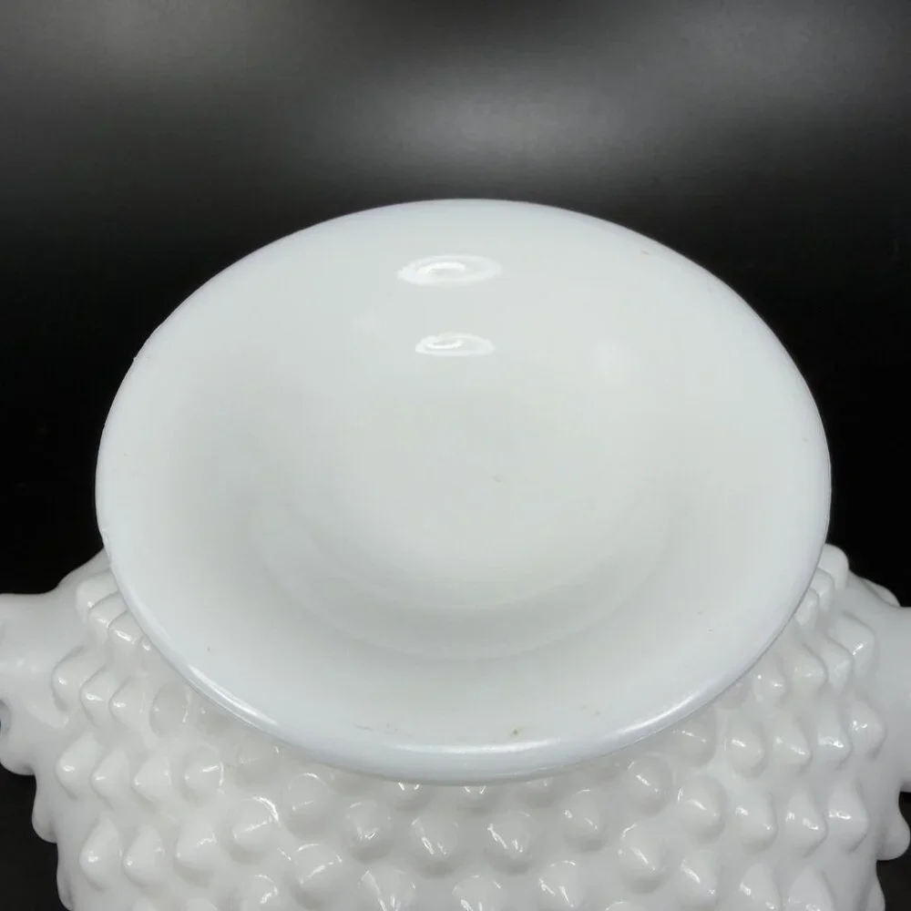 Fenton‎ Hobnail Milk Glass Ruffled Edge Footed Dish Bowl Container White Vintage